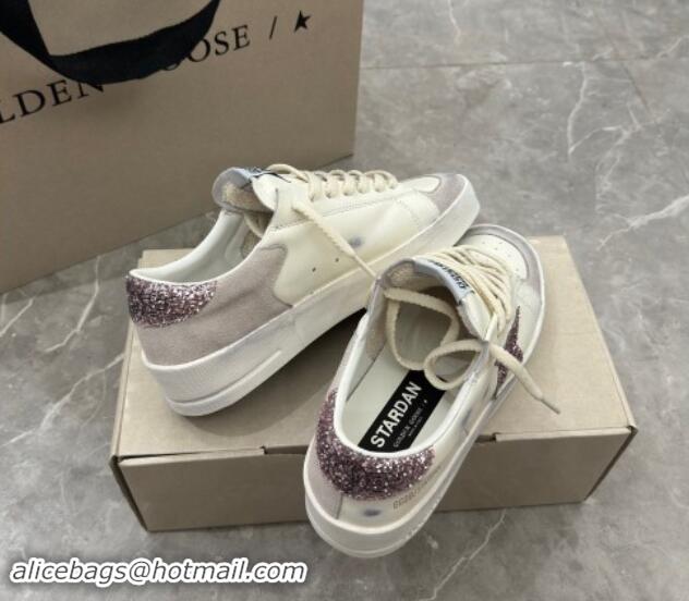 Best Product Golden Goose Stardan Sneakers in white nappa leather and grey suede with pink glitter star and heel tab 530