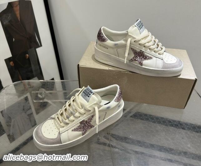 Best Product Golden Goose Stardan Sneakers in white nappa leather and grey suede with pink glitter star and heel tab 530