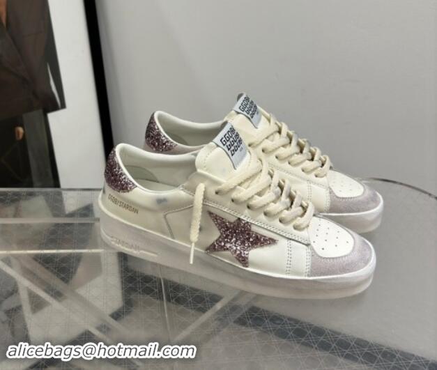 Best Product Golden Goose Stardan Sneakers in white nappa leather and grey suede with pink glitter star and heel tab 530