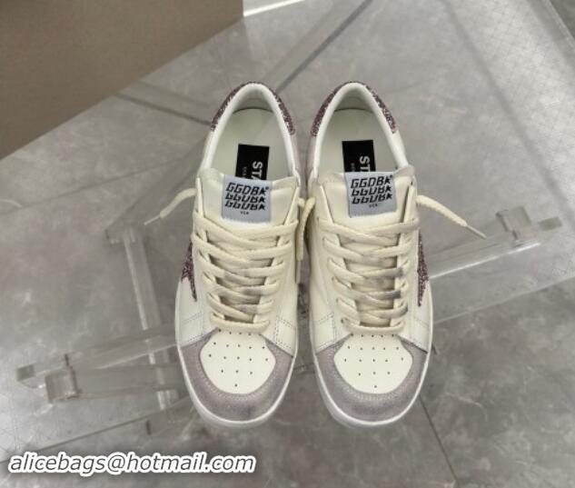 Best Product Golden Goose Stardan Sneakers in white nappa leather and grey suede with pink glitter star and heel tab 530