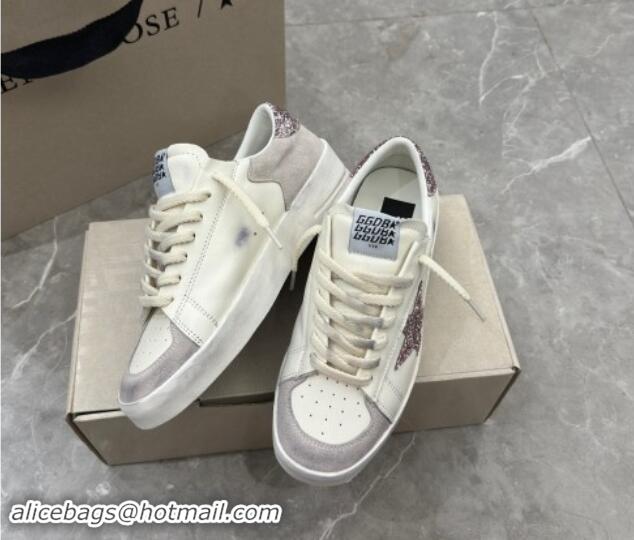 Best Product Golden Goose Stardan Sneakers in white nappa leather and grey suede with pink glitter star and heel tab 530