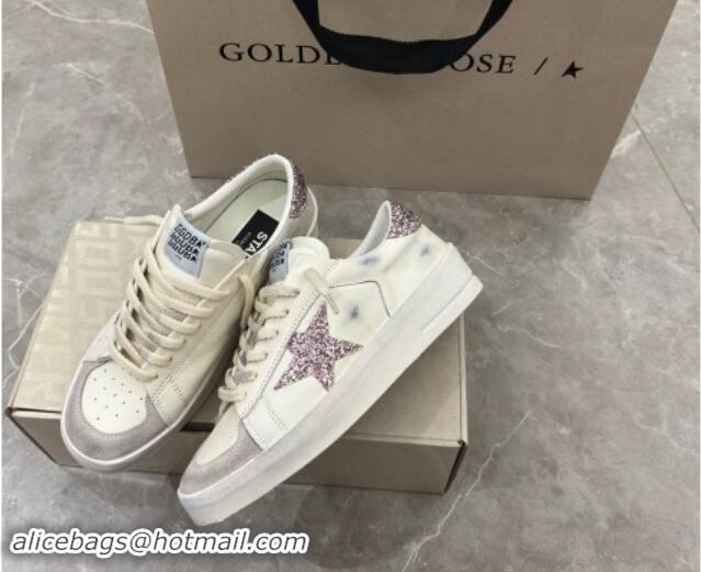 Best Product Golden Goose Stardan Sneakers in white nappa leather and grey suede with pink glitter star and heel tab 530