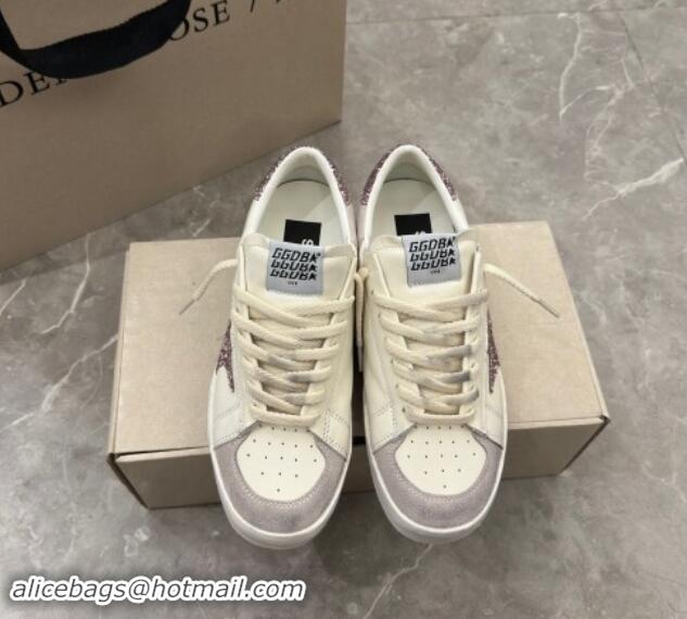 Best Product Golden Goose Stardan Sneakers in white nappa leather and grey suede with pink glitter star and heel tab 530