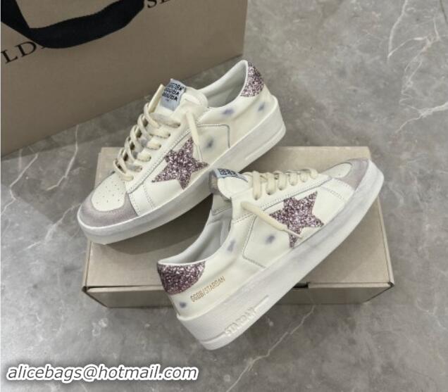 Best Product Golden Goose Stardan Sneakers in white nappa leather and grey suede with pink glitter star and heel tab 530