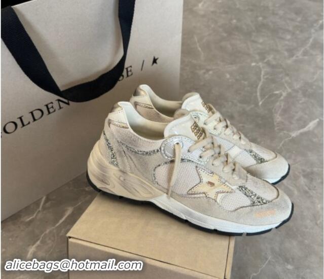 Low Price Golden Goose Dad-Star Sneakers in white mesh and grey suede with glitter 530032