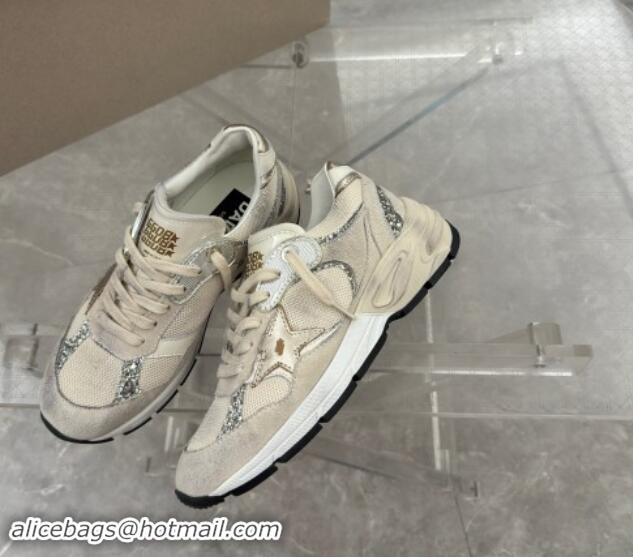 Low Price Golden Goose Dad-Star Sneakers in white mesh and grey suede with glitter 530032