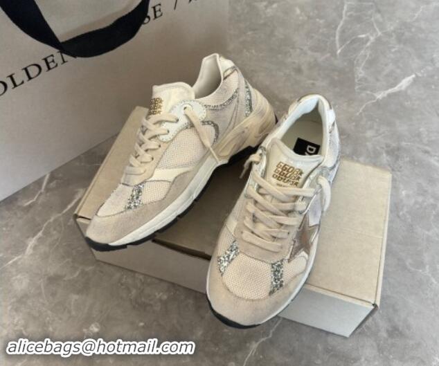 Low Price Golden Goose Dad-Star Sneakers in white mesh and grey suede with glitter 530032