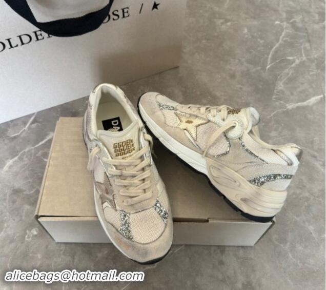 Low Price Golden Goose Dad-Star Sneakers in white mesh and grey suede with glitter 530032