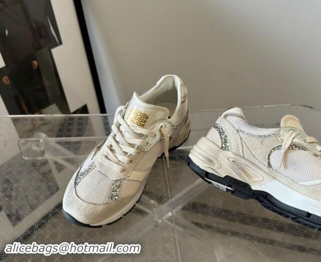 Low Price Golden Goose Dad-Star Sneakers in white mesh and grey suede with glitter 530032