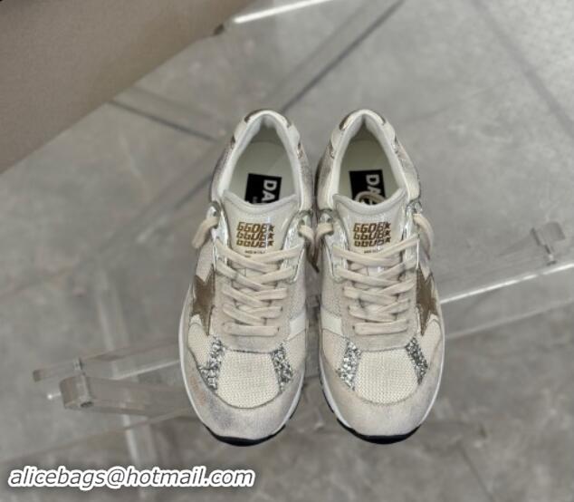 Low Price Golden Goose Dad-Star Sneakers in white mesh and grey suede with glitter 530032