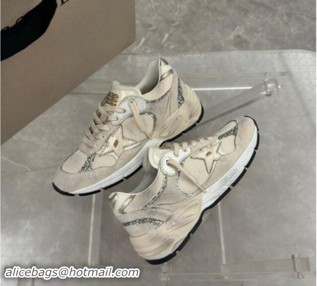 Low Price Golden Goose Dad-Star Sneakers in white mesh and grey suede with glitter 530032