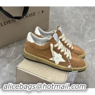 Shop Cheap Golden Goose Ball Star Sneakers in camel brown suede with white star and tab 0702111