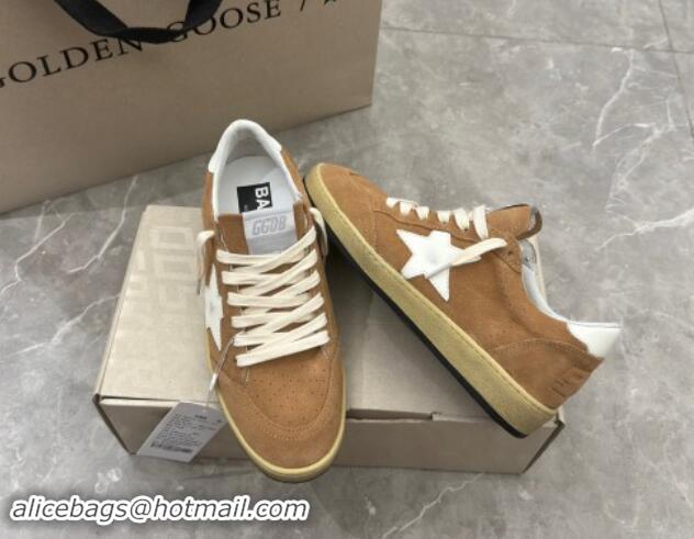 Shop Cheap Golden Goose Ball Star Sneakers in camel brown suede with white star and tab 0702111