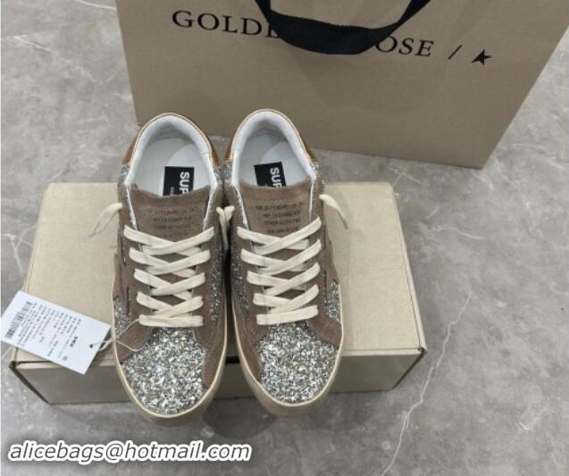 Classic Golden Goose Women's Super-Star sneakers in silver glitter with dove-gray suede star 0702112