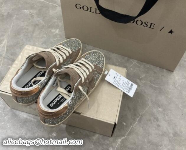 Classic Golden Goose Women's Super-Star sneakers in silver glitter with dove-gray suede star 0702112