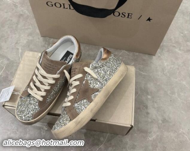 Classic Golden Goose Women's Super-Star sneakers in silver glitter with dove-gray suede star 0702112