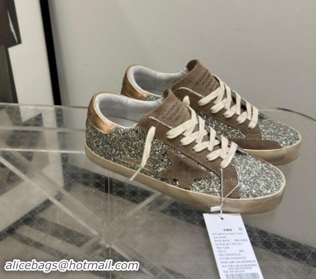 Classic Golden Goose Women's Super-Star sneakers in silver glitter with dove-gray suede star 0702112