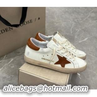 Lowest Price Golden Goose Super-Star Sneakers in White Leather and Brown Star and Tab 702114