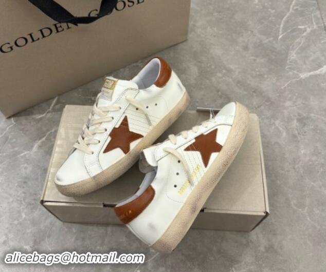 Lowest Price Golden Goose Super-Star Sneakers in White Leather and Brown Star and Tab 702114