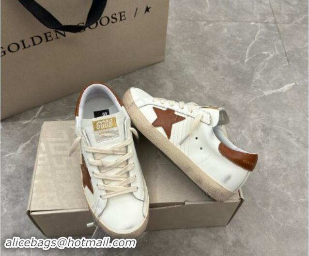 Lowest Price Golden Goose Super-Star Sneakers in White Leather and Brown Star and Tab 702114