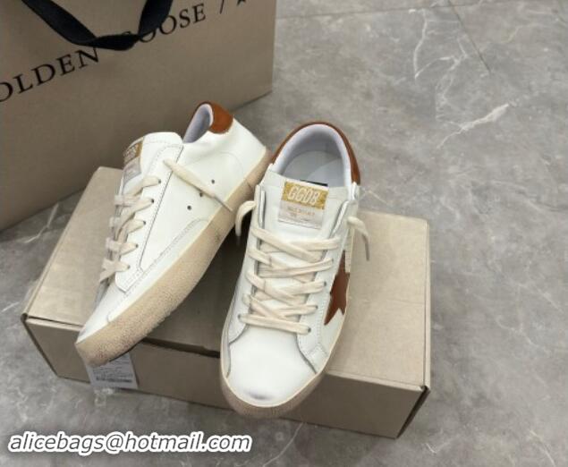 Lowest Price Golden Goose Super-Star Sneakers in White Leather and Brown Star and Tab 702114