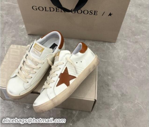 Lowest Price Golden Goose Super-Star Sneakers in White Leather and Brown Star and Tab 702114