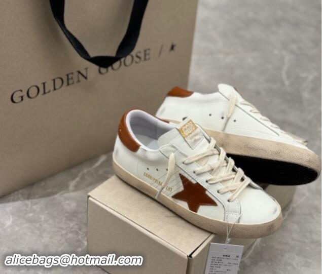 Lowest Price Golden Goose Super-Star Sneakers in White Leather and Brown Star and Tab 702114