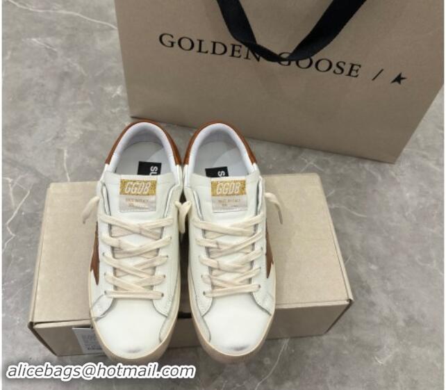 Lowest Price Golden Goose Super-Star Sneakers in White Leather and Brown Star and Tab 702114