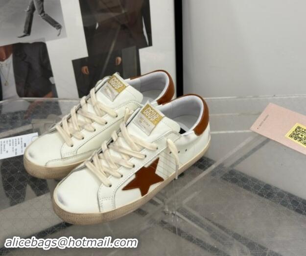 Lowest Price Golden Goose Super-Star Sneakers in White Leather and Brown Star and Tab 702114