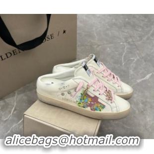 Sophisticated Golden Goose Super-Star Sabots Mules in Printed White Leather 702115