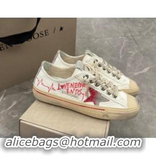 Luxury Golden Goose V-Star Sneakers in Leather with Signature White/Red 702117