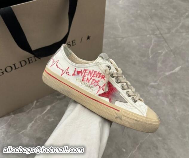 Luxury Golden Goose V-Star Sneakers in Leather with Signature White/Red 702117