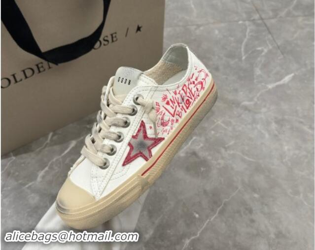 Luxury Golden Goose V-Star Sneakers in Leather with Signature White/Red 702117