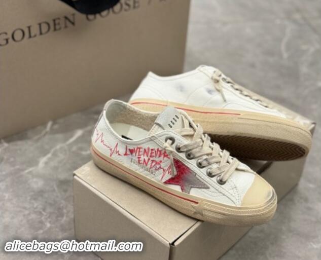 Luxury Golden Goose V-Star Sneakers in Leather with Signature White/Red 702117