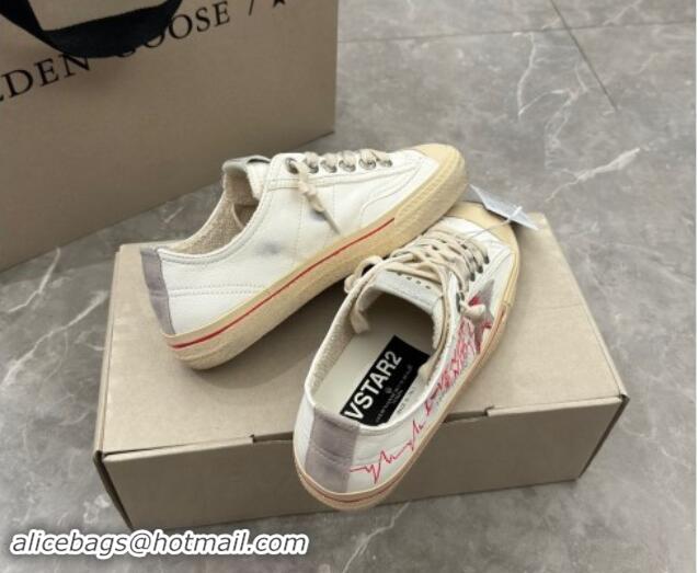 Luxury Golden Goose V-Star Sneakers in Leather with Signature White/Red 702117