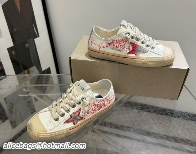 Luxury Golden Goose V-Star Sneakers in Leather with Signature White/Red 702117