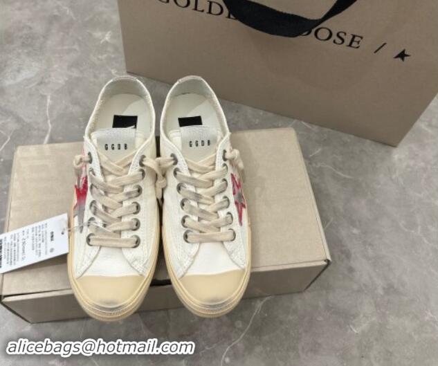 Luxury Golden Goose V-Star Sneakers in Leather with Signature White/Red 702117