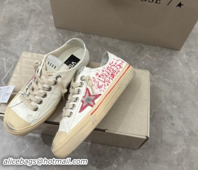 Luxury Golden Goose V-Star Sneakers in Leather with Signature White/Red 702117