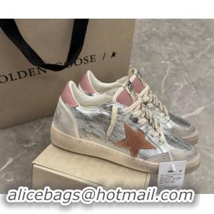 Low Cost Golden Goose Ball Star Sneakers in Silver Leather with brown suede star 7230103