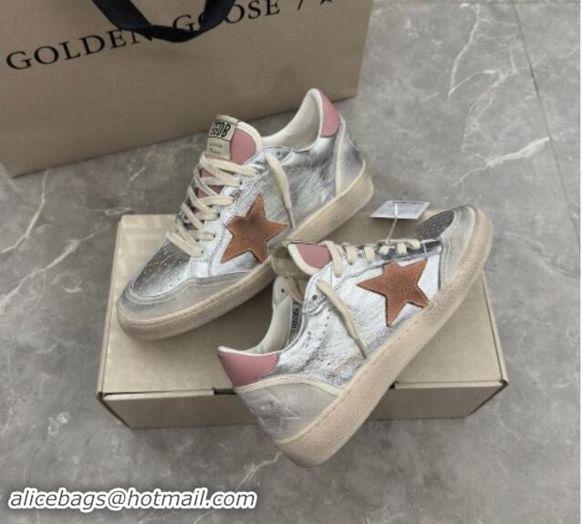 Low Cost Golden Goose Ball Star Sneakers in Silver Leather with brown suede star 7230103