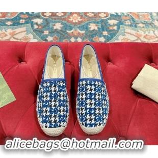 Shop Duplicate Gucci Espadrilles Flat in GG Houndtooth Canvas Sky Blue 7230116