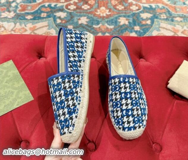 Shop Duplicate Gucci Espadrilles Flat in GG Houndtooth Canvas Sky Blue 7230116