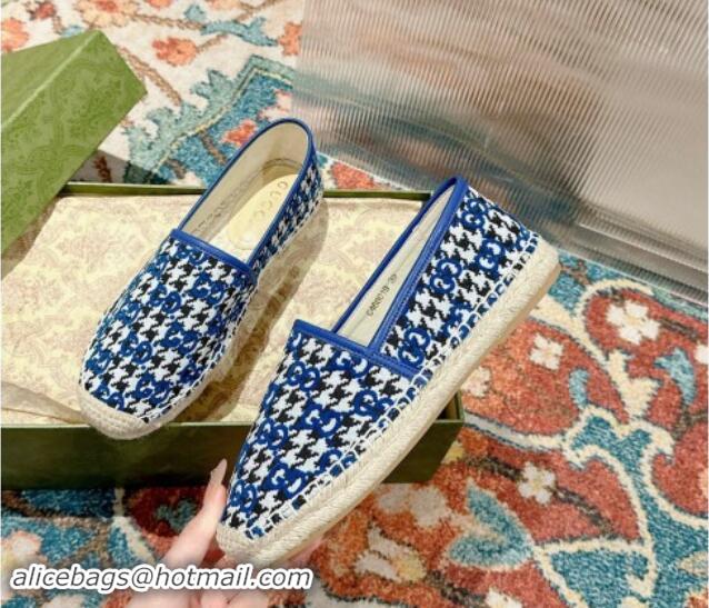 Shop Duplicate Gucci Espadrilles Flat in GG Houndtooth Canvas Sky Blue 7230116