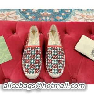 Top Grade Gucci Espadrilles Flat in GG Houndtooth Canvas Red/Green 7230117