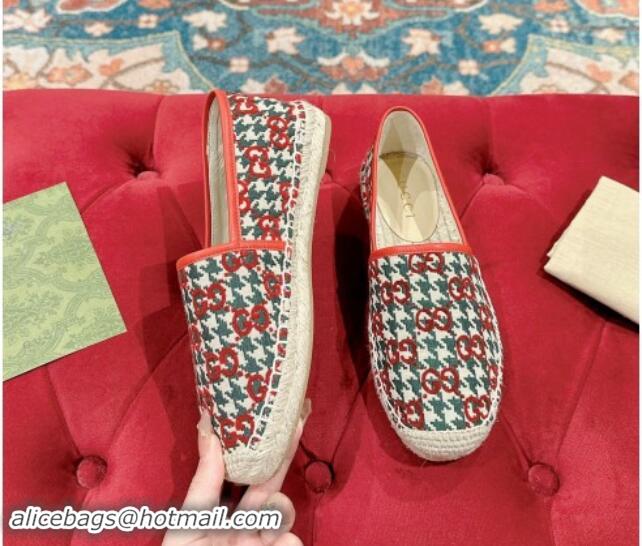 Top Grade Gucci Espadrilles Flat in GG Houndtooth Canvas Red/Green 7230117