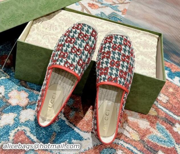 Top Grade Gucci Espadrilles Flat in GG Houndtooth Canvas Red/Green 7230117