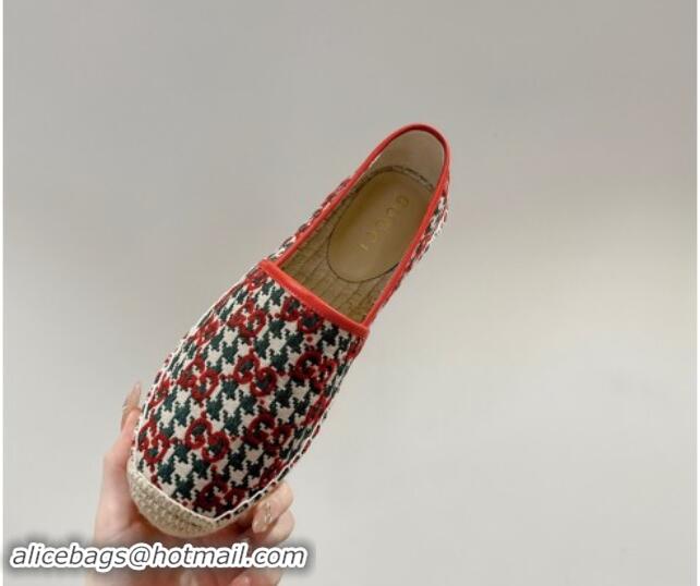 Top Grade Gucci Espadrilles Flat in GG Houndtooth Canvas Red/Green 7230117