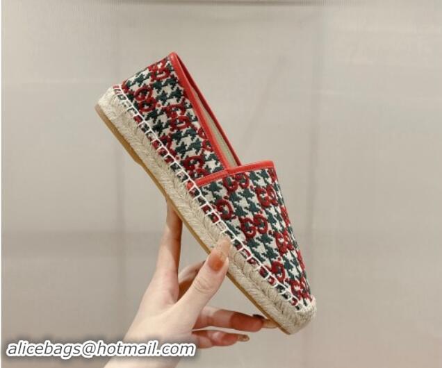 Top Grade Gucci Espadrilles Flat in GG Houndtooth Canvas Red/Green 7230117