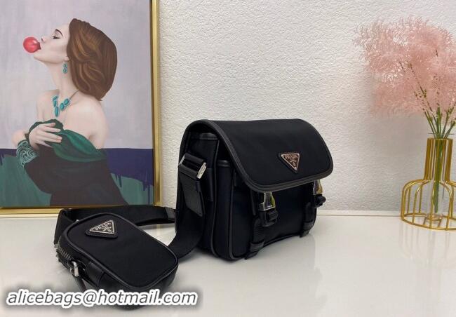 Top Quality Prada Mens Nylon and Saffiano Leather Shoulder Bag 2VD034 Black 2023