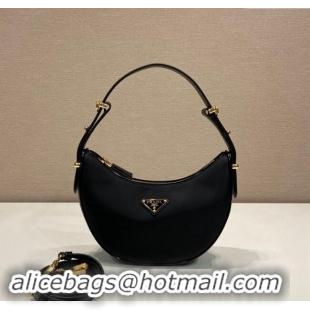 Unique Style Prada Re-Nylon and Brushed Leather Hobo Bag 1BC194 Black 2023